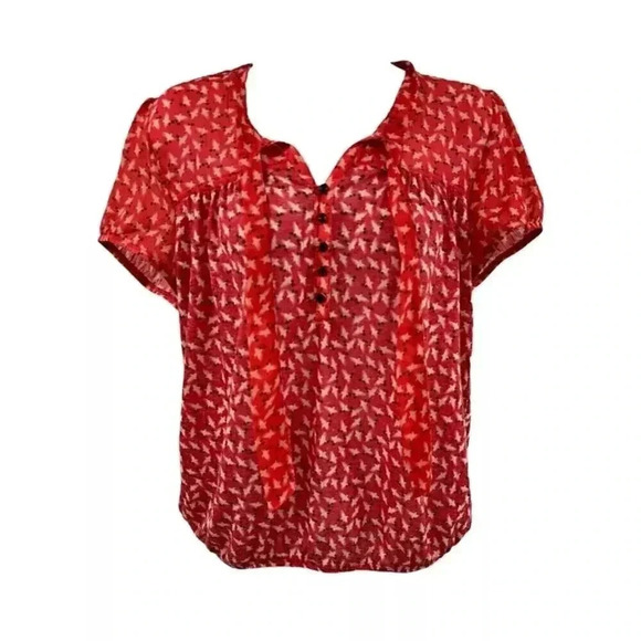 Ann Taylor loft Red bird print peasant blouse short sleeve women’s size small - Picture 1 of 6